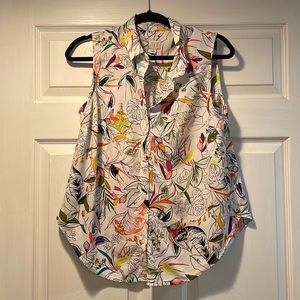 White collared tank top with floral design